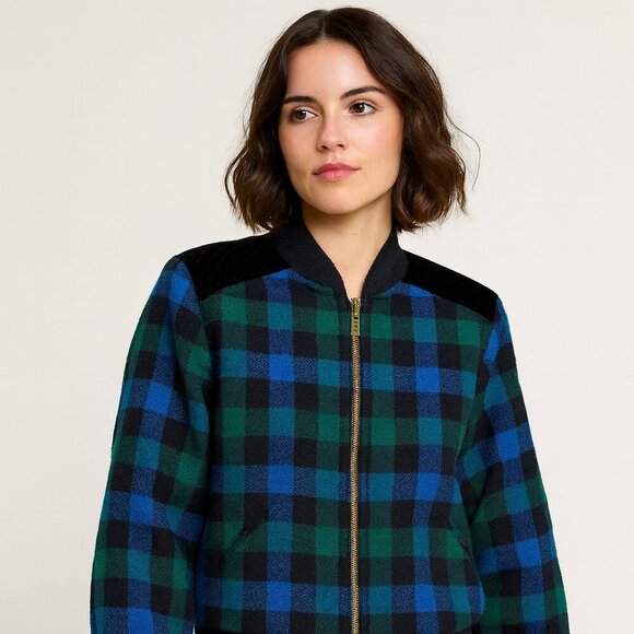 Vintage La Chic Jobis Plaid Bomber Jacket Blue Green Black Checkered Zip Up 36 - Picture 14 of 14